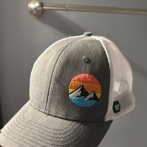 Gray and White Trucker Hat with Mountain Patch